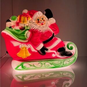 Vintage Empire Blow Mold Santa In Sleigh Lighted Tabletop Christmas Decor 1970